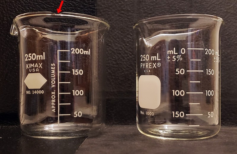 Vintage Pyrex & Kimax 250 ml beakers, borosilicate glass, lot of 2,Free Shipping