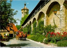 Vintage Postcard Rothenburg Germany Posted Wall Carriage Horse Chrome Photo