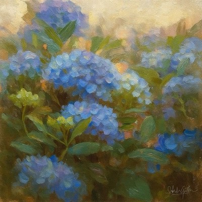 Art  The last Hydrangeas  Floral OOAK Oil Painting- Sunset Home Deco Spring