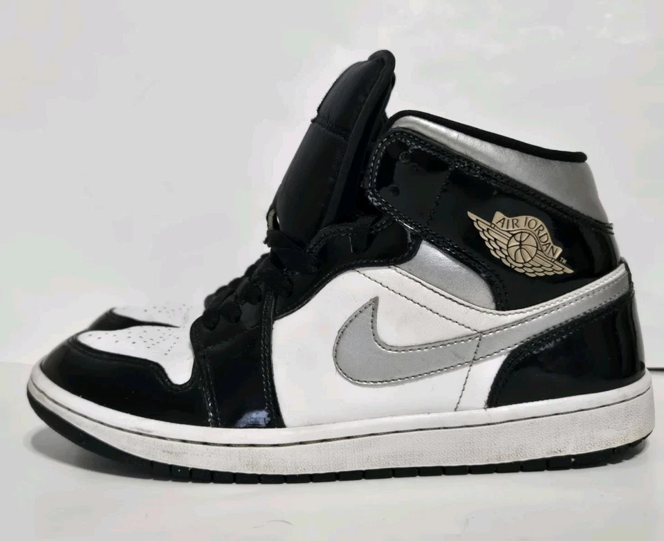 Nike Air Jordan Zapatos Para Hombres 8.5 1 Mid SE Patente Negro Plata Dorado HV0789-010 Foto 4 de 4