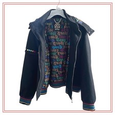 Coogi Black Wool Blend Bomber Jacket Colorful Logo Lining Faux Fur Hood Mens 3X