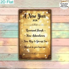 2D 1PC Vintage 'A New Year 2026' Metal Iron Wall Sign with Blessing 8 12In Decor