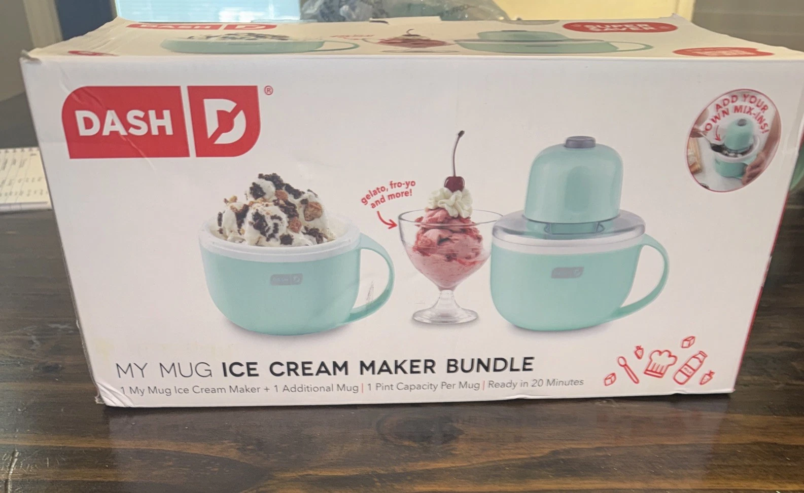 Ice Cream Maker Dash My Mug Electric Ice Cream Machine 2 Mug Set Aqua NEW