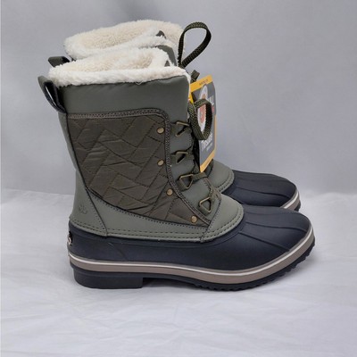Northside Womens 9 Waterproof Insulated Snow Boot Olive Faux Fur Thinsulate