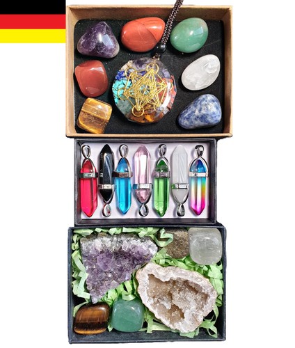 Edelstein Sammler Set Amethyst Druse Geode Kristall Anhänger Geschenkbox Neu