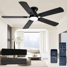 52 inch Ceiling Fans with Lights, Black Low Profile Ceiling Fan with Remote C...