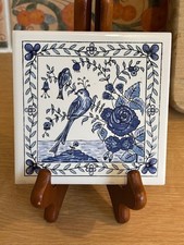 Azupal Pombal Blue & White Portuguese Ceramic Tile - Birds & Flowers - No 1