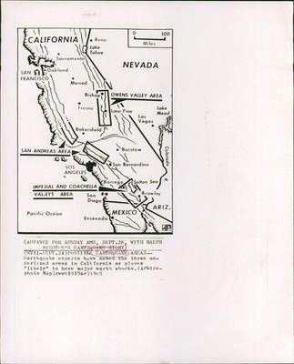 1965 Earthquake Map Ca Ne Underline Areas Shocks Mexico Ocean Wirephoto 8x10