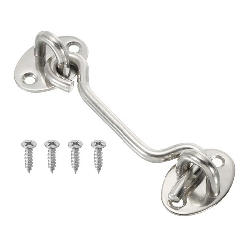 4 Zoll Haken Ösenriegel, Sichtschutzhaken und Ösenriegel Torriegel, silber - Bild 1 von 6