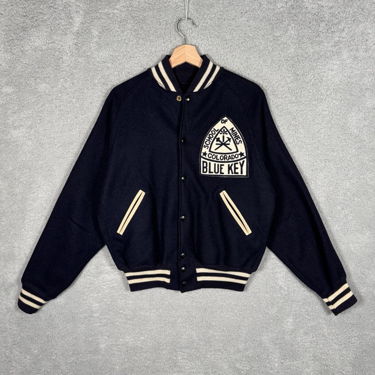 水原希子　野村訓市　richardon 名作varsity jacket Vintage 1940s–50s Colorado School of Mines Varsity Jacket Blue Key