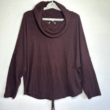 Maurices Cowl Neck Sweater L Dark Wine Red Laced Back Loose Fitting Soft Top New
