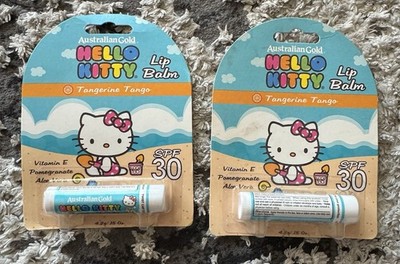 NEW (2) AUSTRALIAN GOLD Hello Kitty Tangerine Tango Lip Balm SPF 30 .15 Oz Each