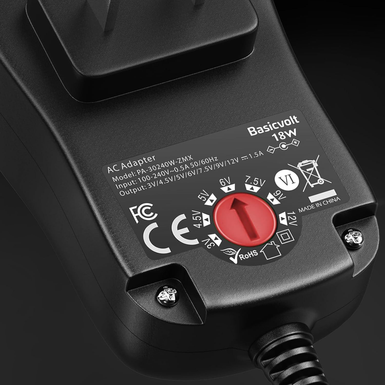 18W 3V 4.5V 5V 6V 7.5V 9V 12V DC Power Supply Universal AC Adapter Replacement C