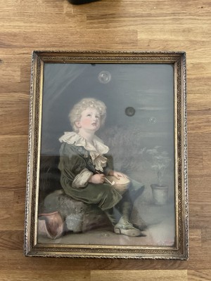 Vintage großer alter Druck von Blasen von Sir John Millais Holzrahmen 15,6'' x 19''