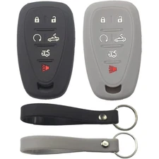2Pcs Rubber Silicone 6 Buttons Remote Smart Key Fob Cover Case Black Gray