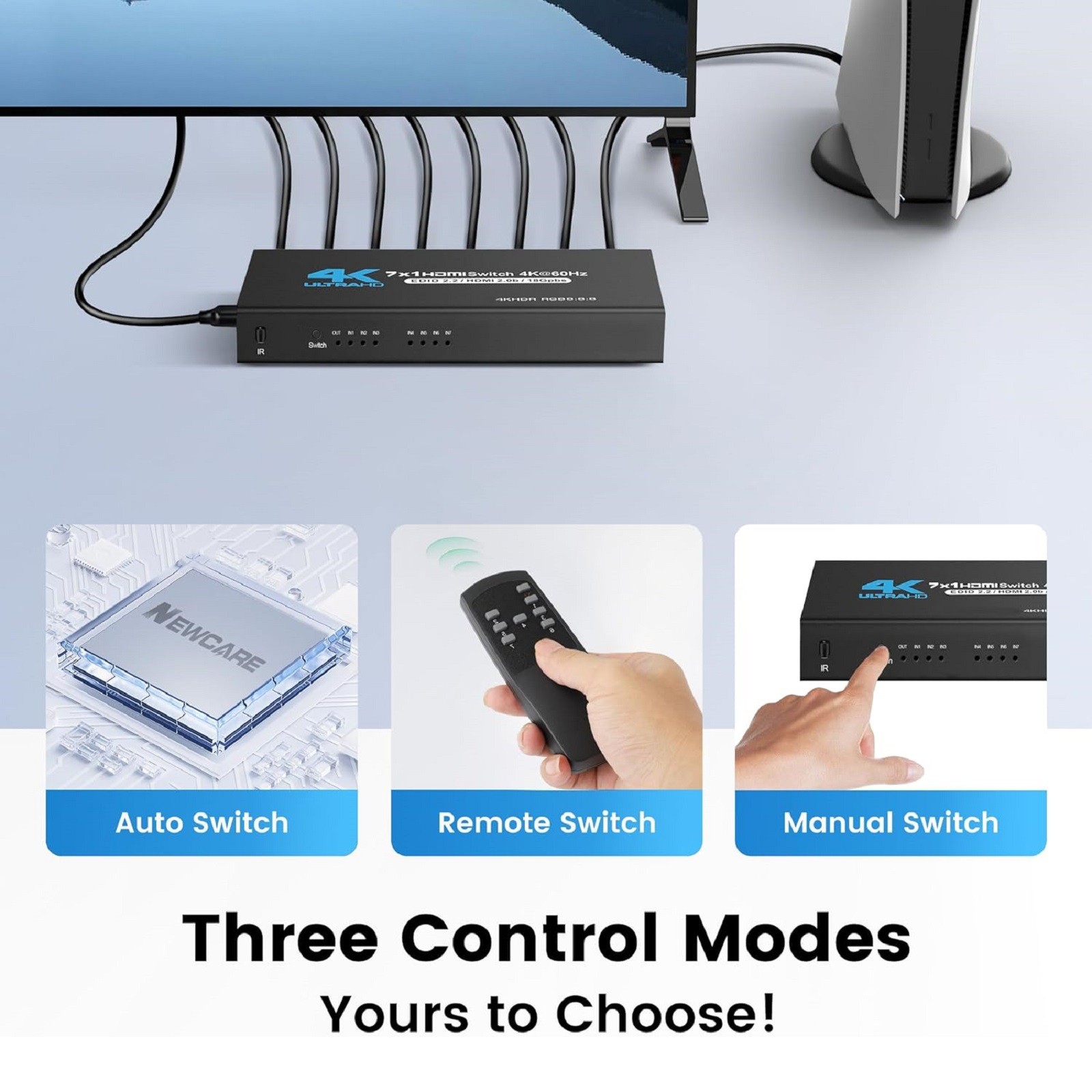 7 in 1 out  4K HDMI 2.0 Switch Support HDR HDMI Switcher With IR Remote 4K 60Hz