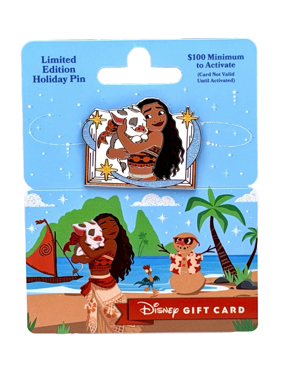 Disney Parks Christmas Moana & Pua Gift Card Pin 2023 Happy Holidays LE 4000