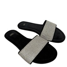 Victoria's Secret Black Velvet Silver Rhinestone Slide Sandals L 9/10