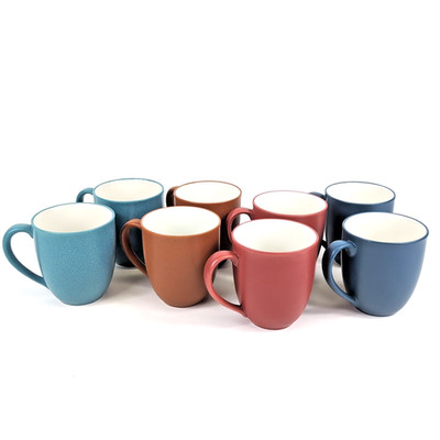 SET OF 8 Noritake Stoneware COLORWAVE Terra Cotta Raspberry Turquoise 12oz Mugs
