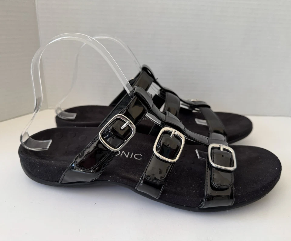 Vionic Sandals Women’s 10M Misa Slide Comfort Black Patent Leather TVW5135 - Image 3 of 4