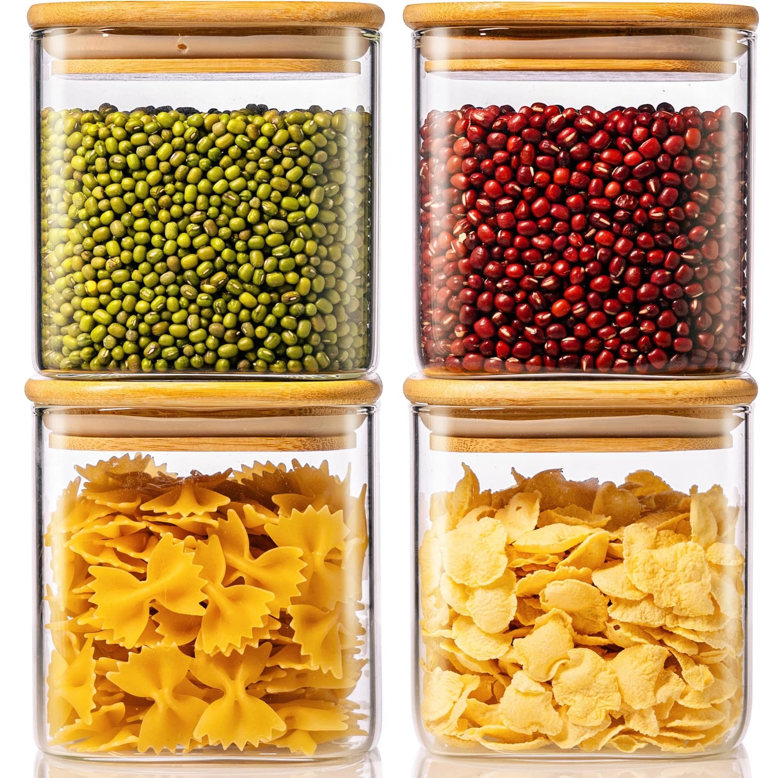 27oz - 4 Pack Square Glass Jars with Bamboo Lids, Glass Food Storage Containe...