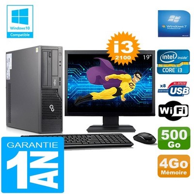 PC Fujitsu Esprimo E500 E85+ SFF I3-2100 RAM 4Go Scheibe 500Go Wifi W7 Ecran 19