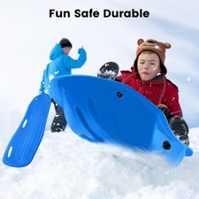Blue Snow Sled 4Ft Plastic Downhill Toboggan Sled with 16.5ft Pull Rope Handle
