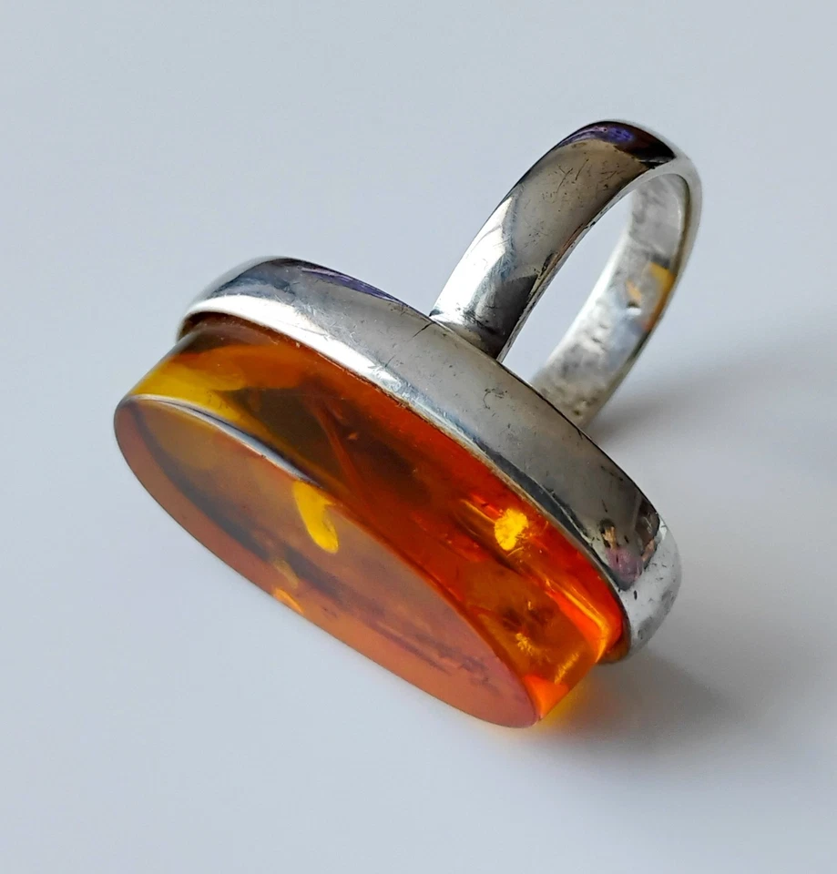 Bague en Ambre de la Baltique sur Argent Sterling 925 - Taille 57 - Photo 2/3