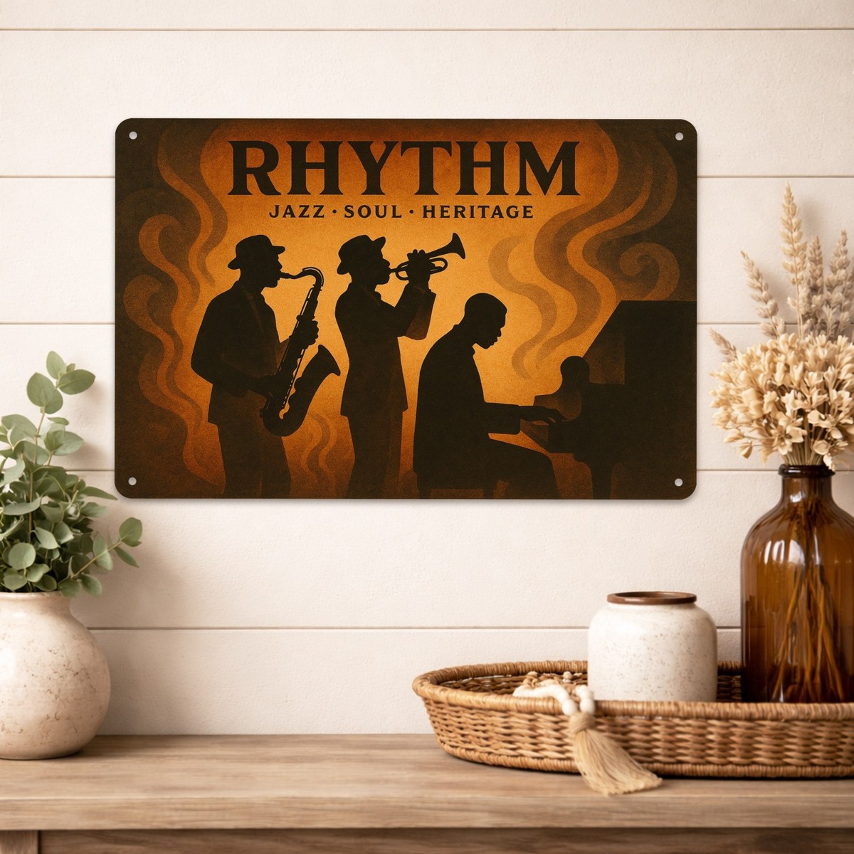 Rhythm Metal Sign, Jazz Soul Heritage Wall Art, Vintage Music