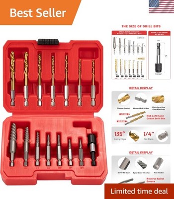 15 Pieces 6542/4341 HSS Cobalt Left Hand Drill Bit Broken Screw Extractor Kit...