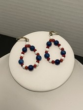 Handmade Red White Blue Beaded Earrings Gold Plated Patriotic USA 4th of July