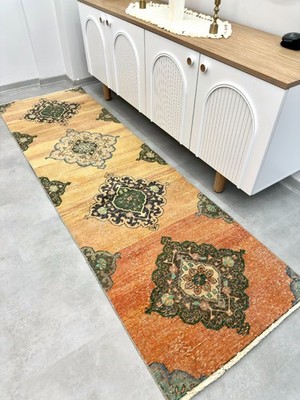 3x9 Vintage Turkish Oushak Runner, Orange Amber Oriental Rug, Handmade Wool Rug