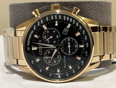 CITIZEN AT2398-72E MENS ROSE GOLD TACHYMETER ECO-DRIVE BLACK CHRONO DIAL WATCH