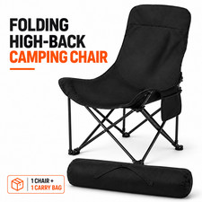 Folding High Back Camping Chair Portable Outdoor Chair w/ Carry Bag Black