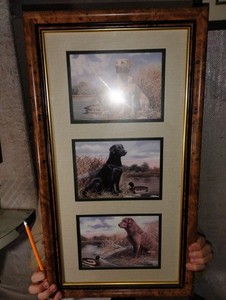 labrador retriever Hunting Pictures In A Wood Looking Frame 13" X 24.5"