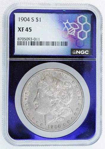 1904 S $1 NGC XF 45 Morgan Silver Dollar, Scarce Semi-KEY Date Certified Coin