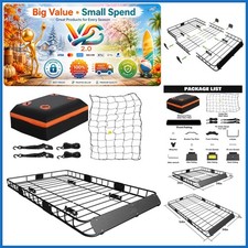Universal Roof Rack Basket 54x34x6 With Waterproof Bag Straps For Suv Truck