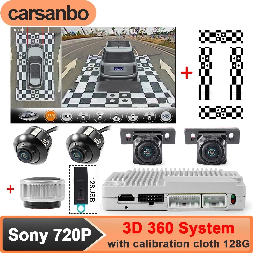 360° Panoramic Surround Bird View Parking Car Camera+Calibration Cloth+128USB