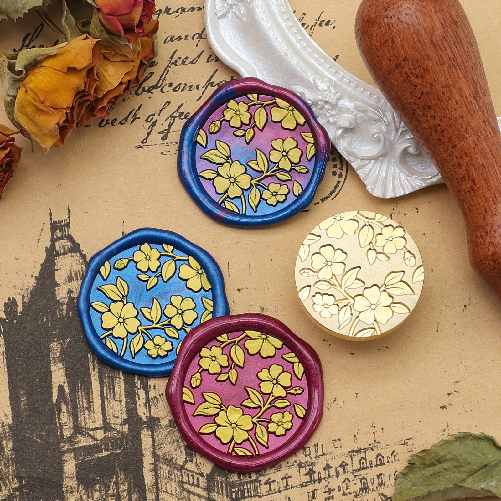 Botanical Begonia Wax Seal Stamp Kit with 200pcs Sealing Wax Beads, Great for...