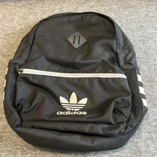 Adidas Black Backpack With White Stripes & Multiple Compartments Everyday Use