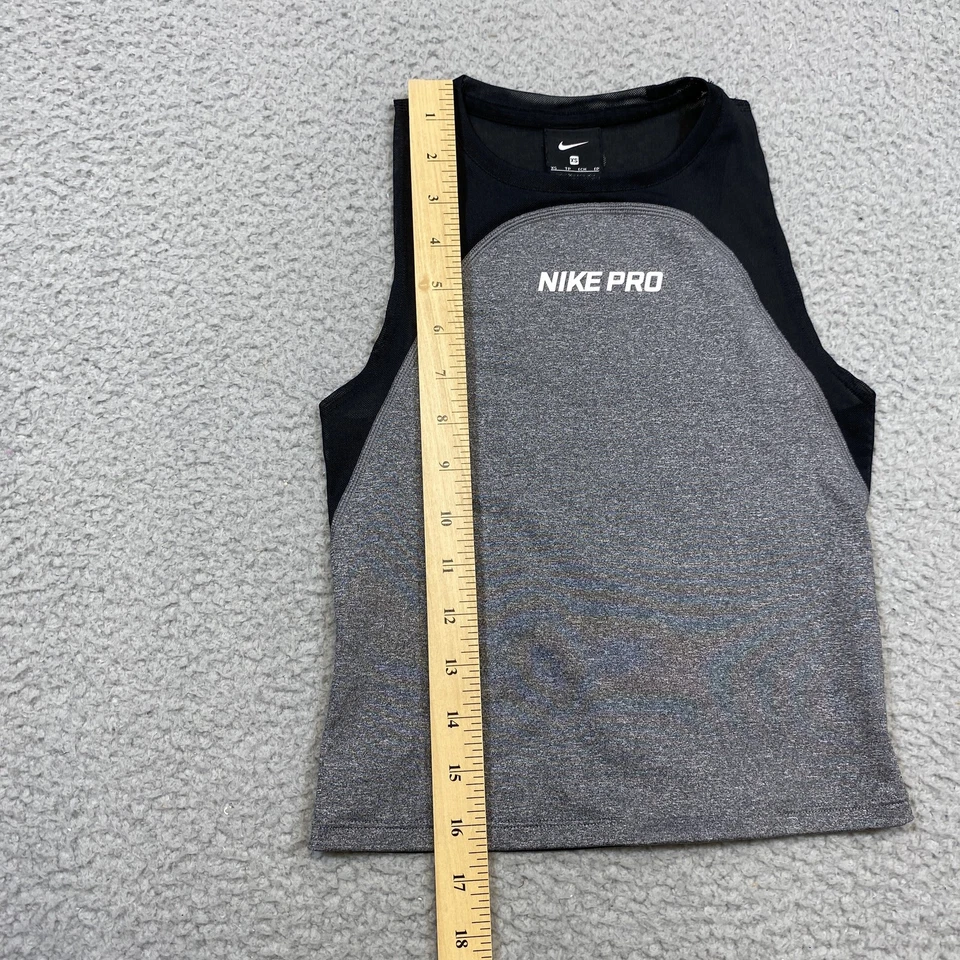 Camiseta de compressão Nike Pro sem mangas XS cinza juvenil preta Dri-FIT atlética - Imagem 4 de 4