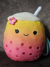 Squishmallows 5" BERGIT Pink Yellow Ombre Boba Bubble Tea Drink WITH TAG Plush