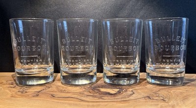 4 ORIGINAL OVAL BULLEIT BOURBON FRONTIER WHISKEY GLASSES  NOS EMBOSSED-WEIGHTED