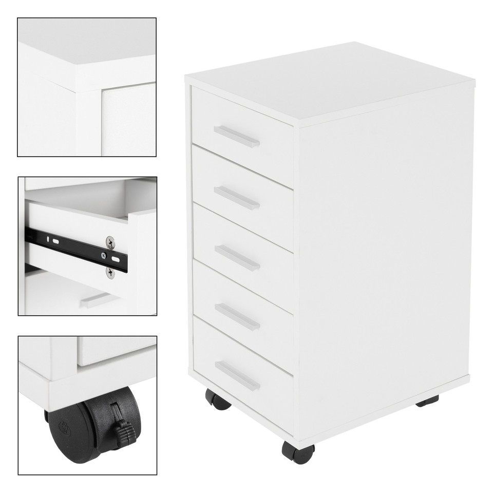 Caisson à 5 tiroirs de bureau avec roulettes armoire de rangement blanc