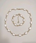 Necklace, Bracelet Set, 17", 8", P38 Vintage Gold Tone White Glass Bezel