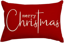Christmas Pillow Covers 12x20 Inch,Red Merry Christmas Saying Decorations Winter