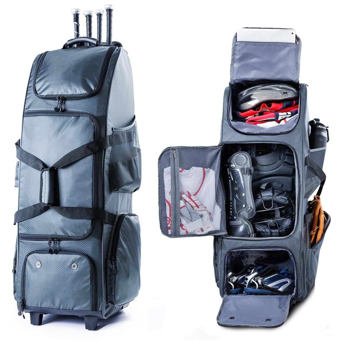 Baseball Bag Large 4 Bats with Wheels Sturdy Hard Backing Boys 8