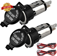 12V Waterproof Cigarette Lighter Socket (2 Pack) - DC 12 Volt Female Power 