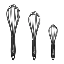 Silicone Whisk Set Upgrade 8in 10in 12in Wire Kitchen Cooking Blending Beating