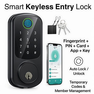 Devo Fingerprint Smart Lock Keyless Entry Deadbolt Touchscreen Keypad Black